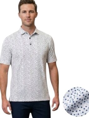 Stitch Golf Polo Medium White Blue Abstract Print Feather Logo Sleeve NWOT
BB